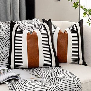 Farmhouse Throw Pillow Covers for Couch Sofa Decorative Faux Leather 18 x 18